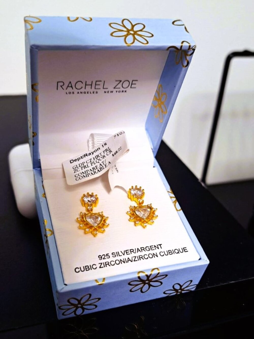 NWT Rachel Zoe Gold 925 Sterling Silver Earrings w/ High-quality Cubic Zirconia